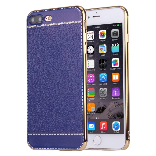 Luxury Μαλακή Θήκη για Apple iPhone 7 Plus με Δερμάτινη Πλάτη Dark Blue