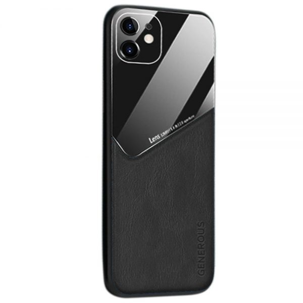 Leather + Organic Glass Θήκη Προστασίας για Apple iPhone 11 Black