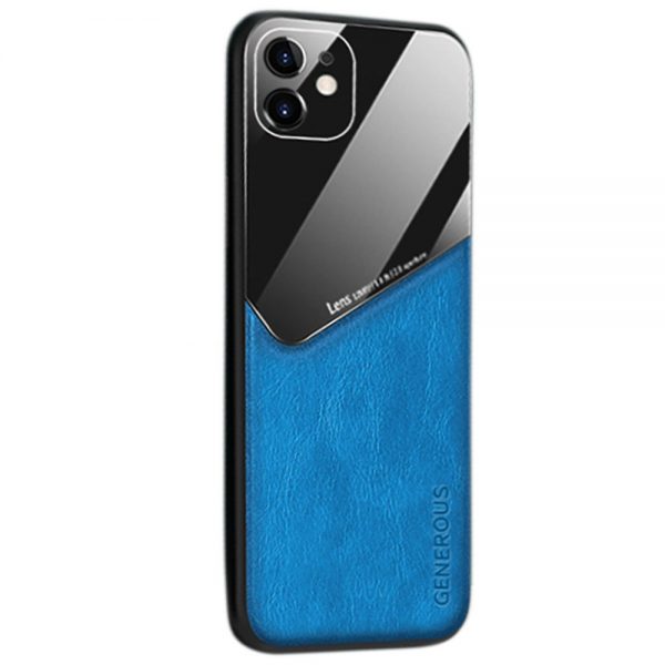 Leather + Organic Glass Θήκη Προστασίας για Apple iPhone 11 Blue