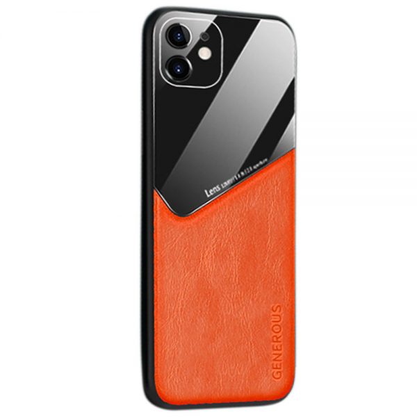Leather + Organic Glass Θήκη Προστασίας για Apple iPhone 11 Orange