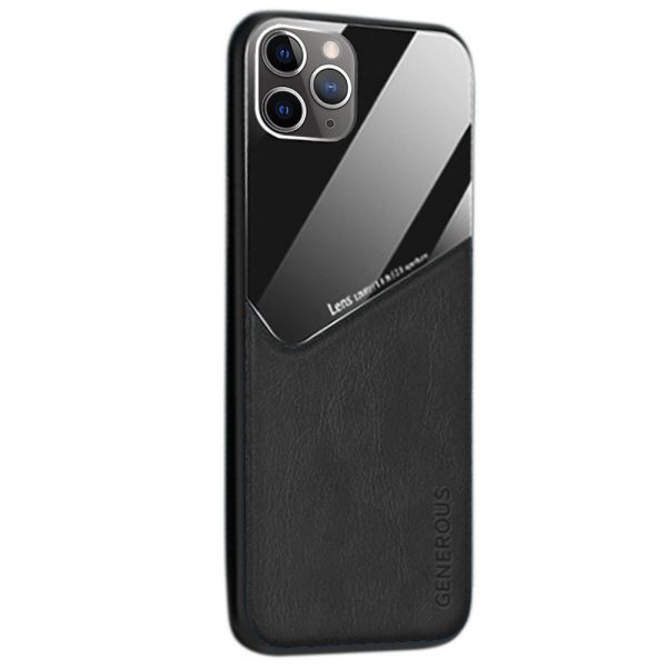 Leather + Organic Glass Θήκη Προστασίας για Apple iPhone 11 Pro Black