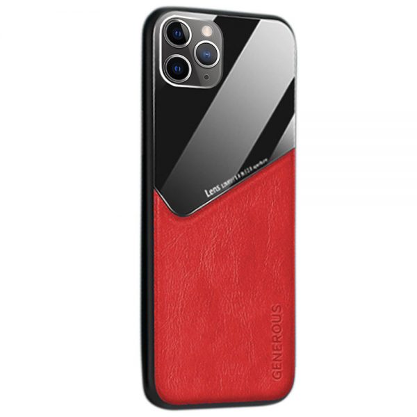 Leather + Organic Glass Θήκη Προστασίας για Apple iPhone 11 Pro Max Red