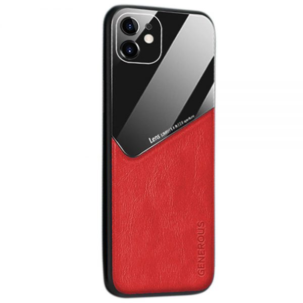 Leather + Organic Glass Θήκη Προστασίας για Apple iPhone 11 Red