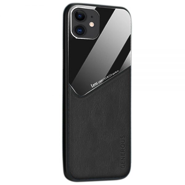 Leather + Organic Glass Θήκη Προστασίας για Apple iPhone 12 Black