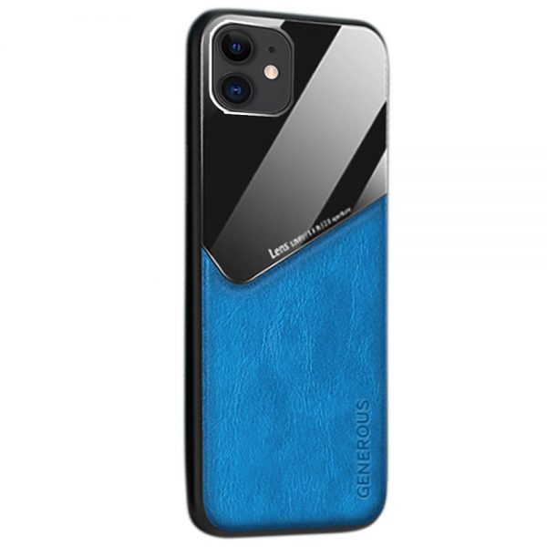 Leather + Organic Glass Θήκη Προστασίας για Apple iPhone 12 Blue