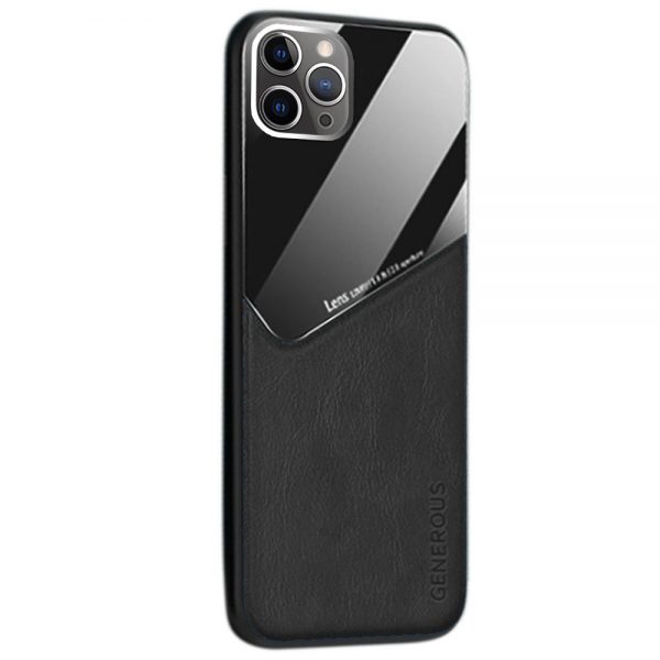 Leather + Organic Glass Θήκη Προστασίας για Apple iPhone 12 Pro Max Black