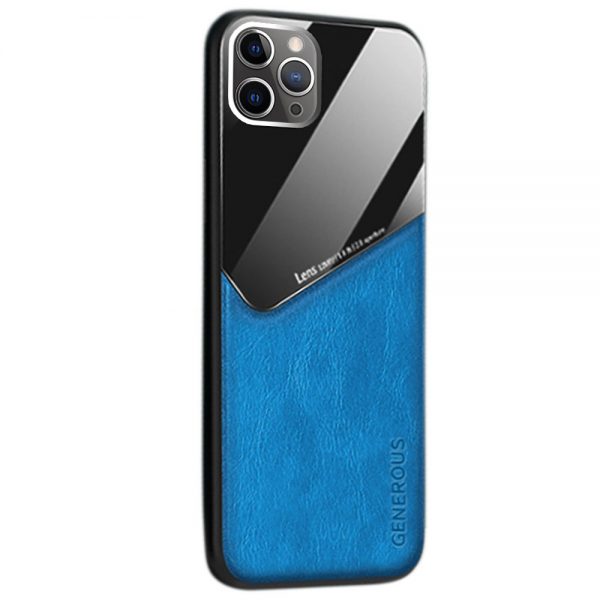 Leather + Organic Glass Θήκη Προστασίας για Apple iPhone 12 Pro Max Blue