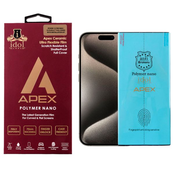 IDOL 1991 APEX POLYMER NANOTECH FILM IPHONE 15 PRO MAX / 15 PLUS 6.7" FULL COVER WITH INSTALLATION KIT