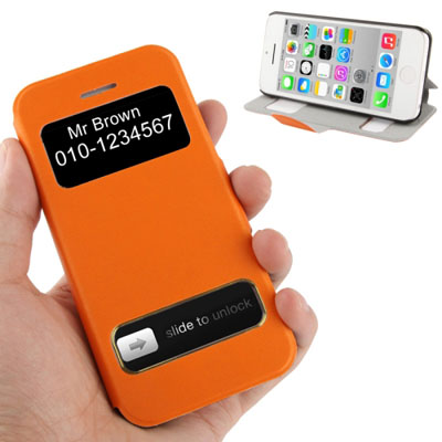 Leather Case τύπου Flip with Preview + stand + Call Display για Apple Iphone 5C Orange