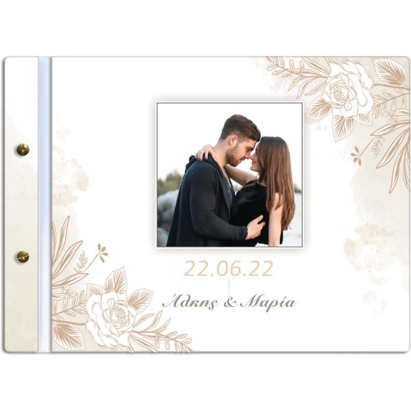 Χειροποίητο Βιβλίο Ευχών Γάμου Plexiglass Εκτυπωμένο με Σχέδιο Beige Roses
